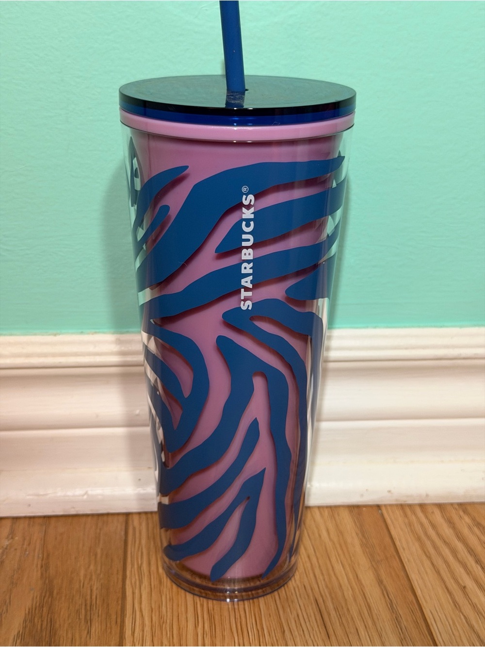 Starbucks zebra print blue pink tumbler 24oz cold cup